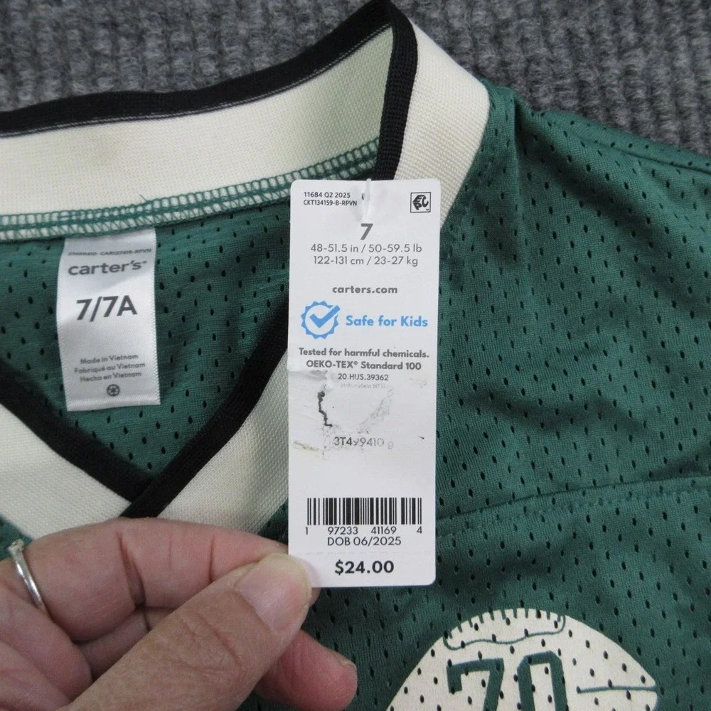 Carter's Shirt Boys 7 Green Football Mesh V-Neck Athletic Jersey Kids NWT